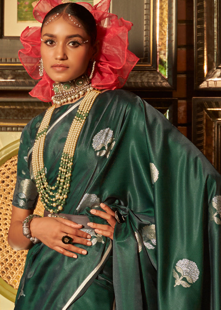 Sacramento Green Zari Woven Satin Silk Saree Clothsvilla