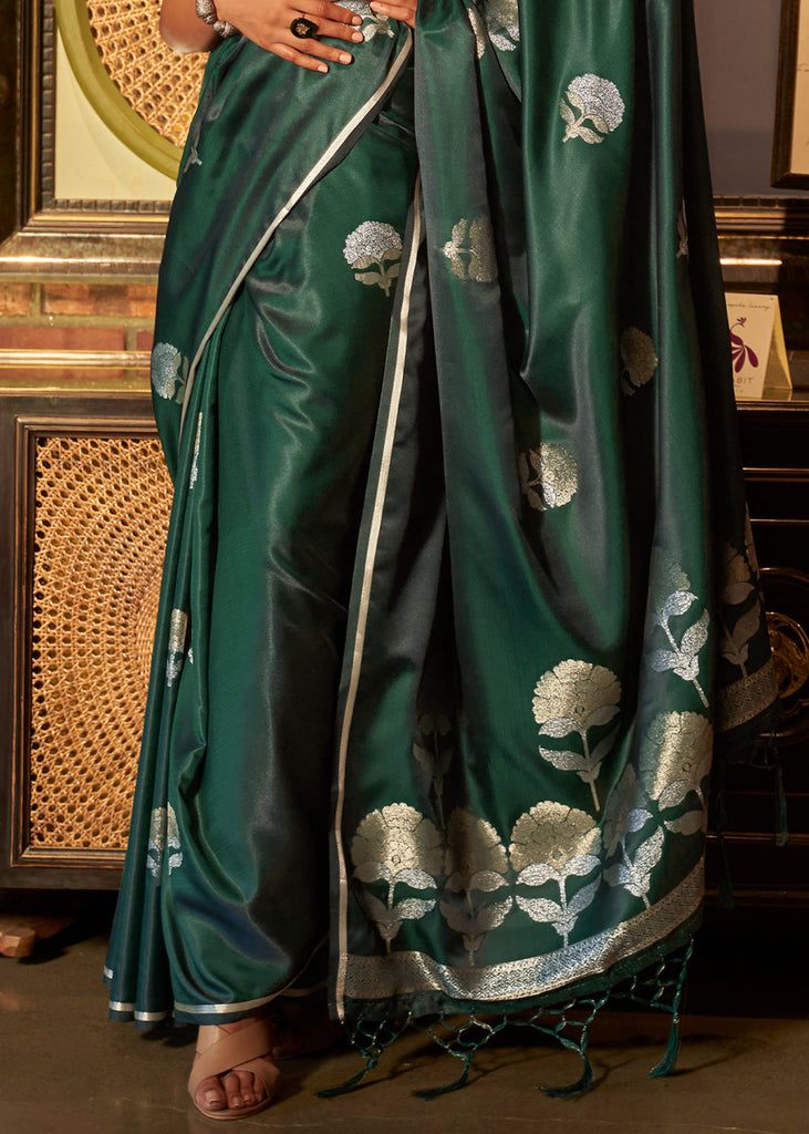 Sacramento Green Zari Woven Satin Silk Saree Clothsvilla