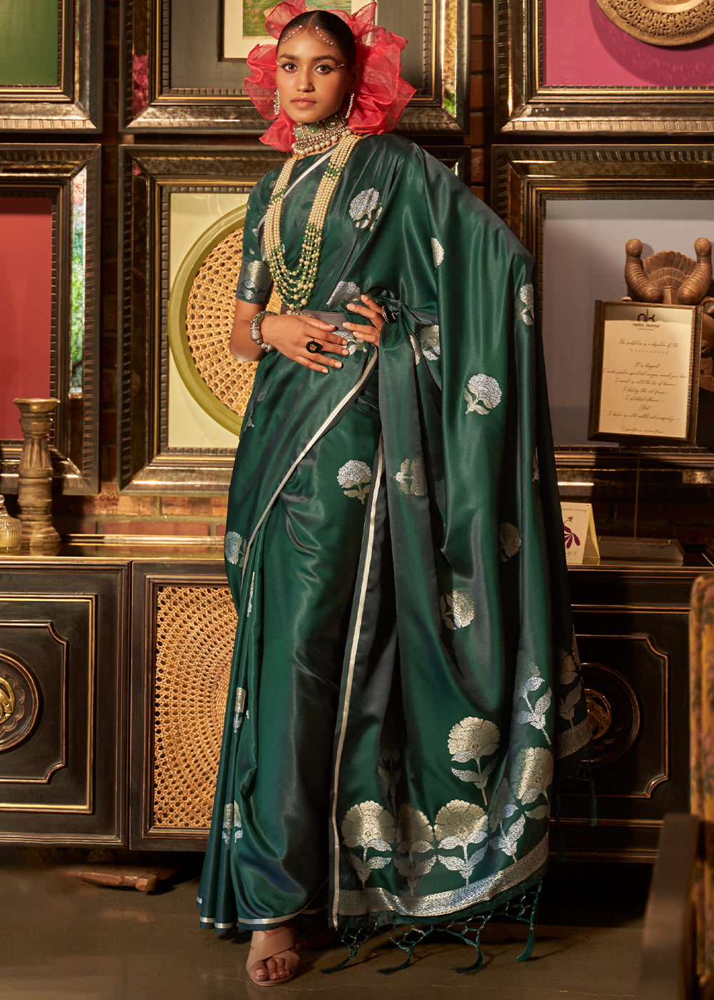 Sacramento Green Zari Woven Satin Silk Saree Clothsvilla Main image