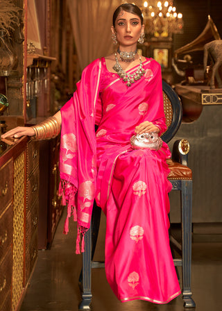 Hot Pink Zari Woven Satin Silk Saree Clothsvilla
