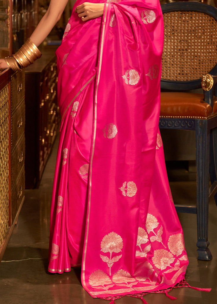 Hot Pink Zari Woven Satin Silk Saree Clothsvilla