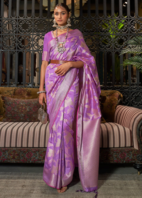 Amethyst Purple Handloom Woven Designer Silk Saree Clothsvilla Main image