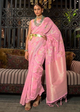 Taffy Pink Handloom Woven Designer Silk Saree Clothsvilla