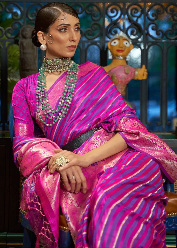 Fandango Purple Zari Woven Satin Silk Saree Clothsvilla