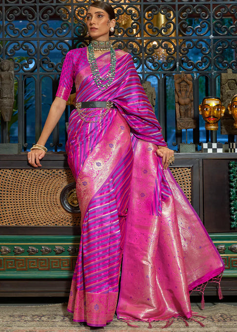 Fandango Purple Zari Woven Satin Silk Saree Clothsvilla Main image