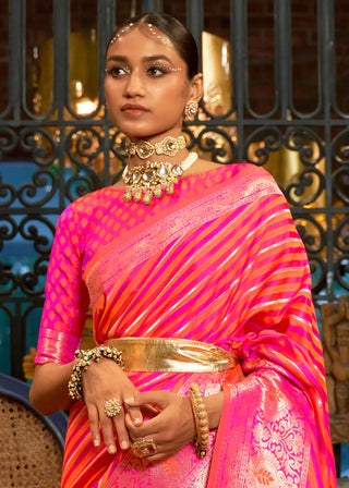 Fiery Rose Pink Zari Woven Satin Silk Saree Clothsvilla