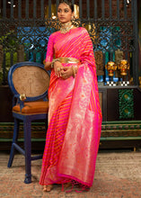 Load image into Gallery viewer, Fiery Rose Pink Zari Woven Satin Silk Saree Clothsvilla