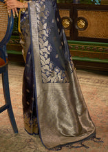 Load image into Gallery viewer, French Navy Blue Zari Woven Satin Silk Saree Clothsvilla