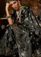 Load image into Gallery viewer, Midnight Black Handloom Woven Satin Silk Saree Clothsvilla