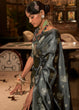 Load image into Gallery viewer, Charcoal Black Handloom Woven Satin Silk Saree Clothsvilla