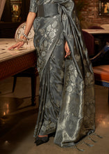 Load image into Gallery viewer, Charcoal Black Handloom Woven Satin Silk Saree Clothsvilla