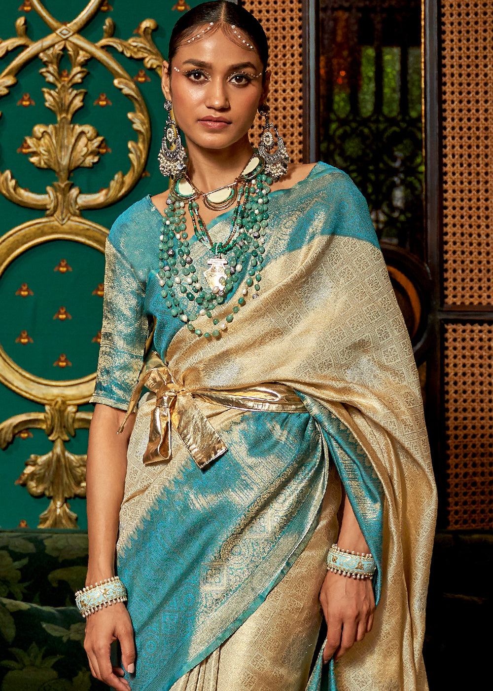 Check out the elegant Silk Sky blue and White Traditional Saree -