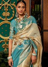 Load image into Gallery viewer, White &amp; Blue Zari Woven Silk Saree with Tassels on Pallu Clothsvilla