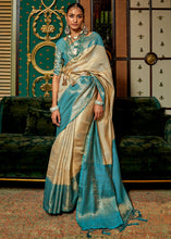 Load image into Gallery viewer, White &amp; Blue Zari Woven Silk Saree with Tassels on Pallu Clothsvilla