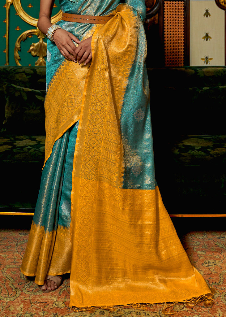 Yellow & Blue Zari Woven Silk Saree with Tassels on Pallu Clothsvilla