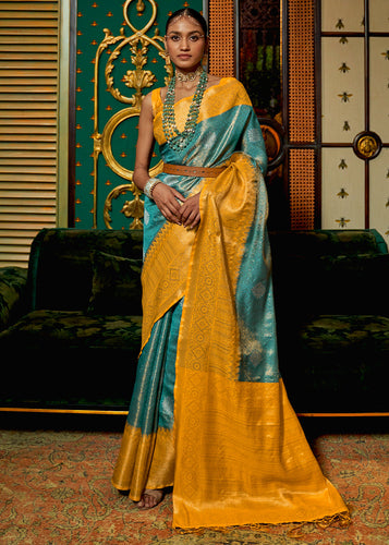 Yellow & Blue Zari Woven Silk Saree with Tassels on Pallu Clothsvilla