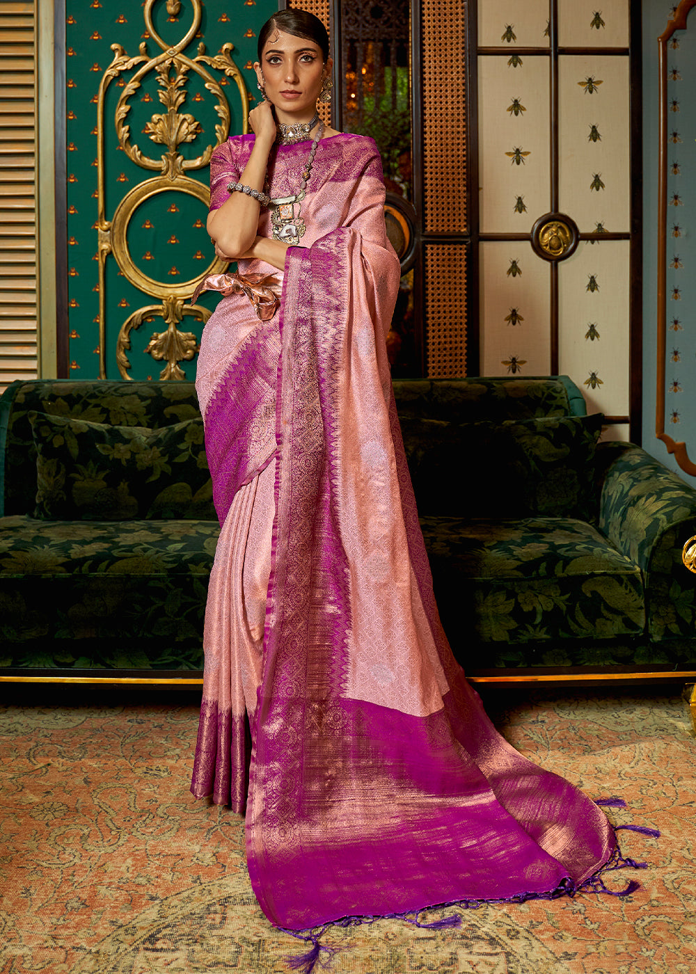 Shades Of Pink Zari Woven Silk Saree with Tassels on Pallu Clothsvilla Main image