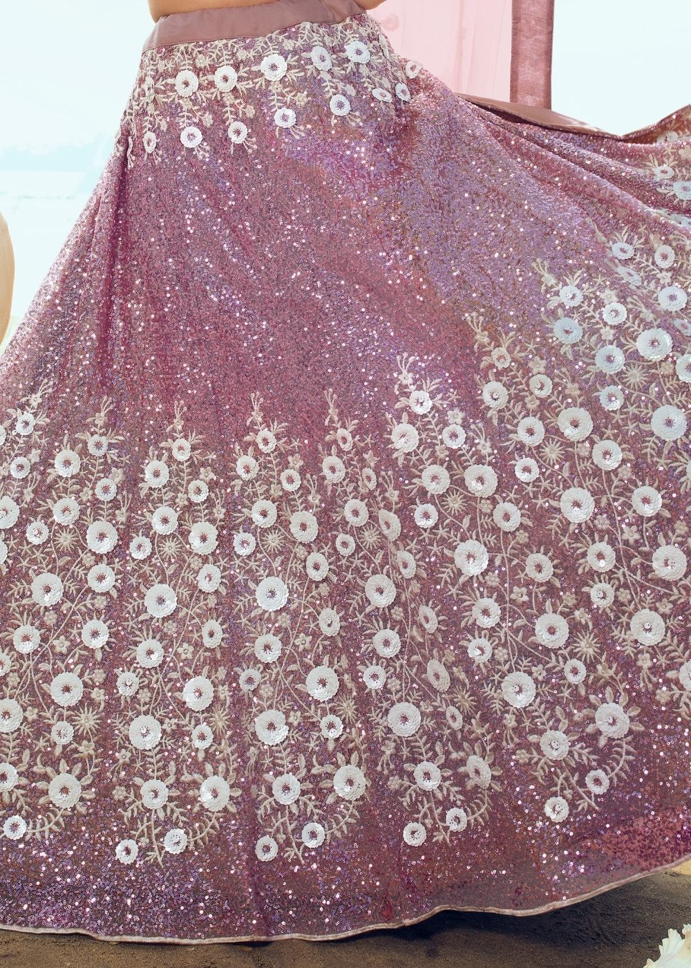 Lilac Soft Net Designer Lehenga Choli with overall Sequins and Thread work Clothsvilla