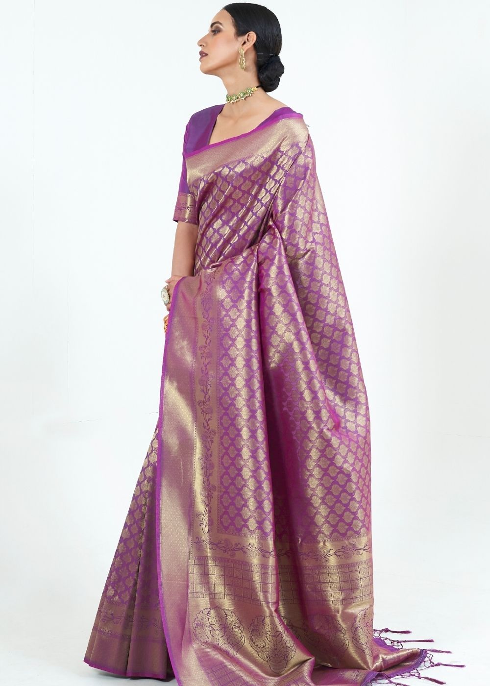 Irish Purple Woven Kanjivaram Silk Saree : Limited Edition Clothsvilla Main image