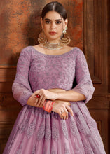 Load image into Gallery viewer, Orchid Purple Soft Net Lehenga Choli with Thread, Zarkan &amp; Pearl work Clothsvilla