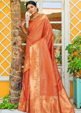 Yam Orange Woven Banarasi Brocade Silk Saree Clothsvilla