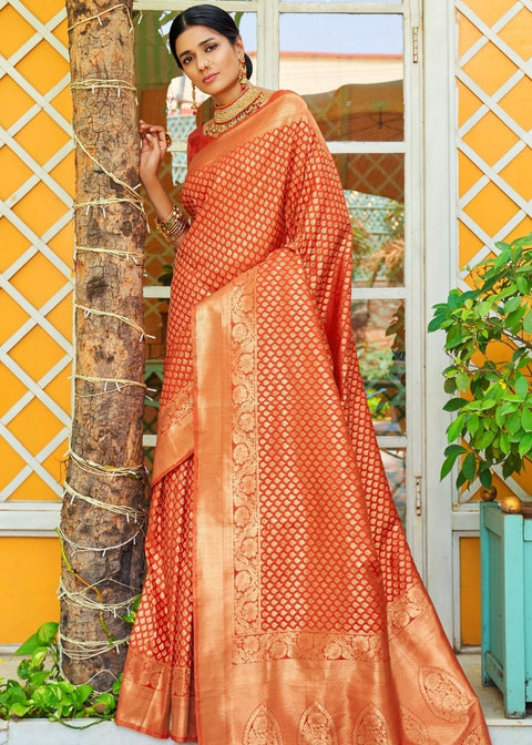 Yam Orange Woven Banarasi Brocade Silk Saree Clothsvilla Main image
