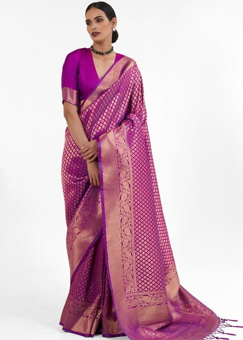 Lollipop Purple Kanjivaram Soft Woven Silk Saree Clothsvilla Main image