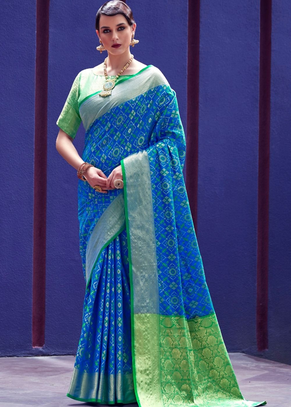 Cerulean Blue Woven Patola Silk Saree Clothsvilla Main image