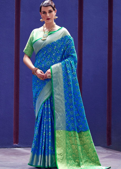 Cerulean Blue Woven Patola Silk Saree Clothsvilla Main image