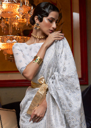 Snow White Kashmiri Woven Cotton Silk Saree Clothsvilla