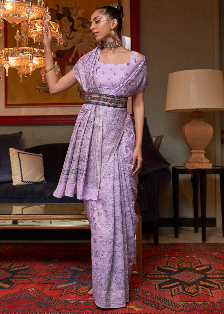 Ube Purple Kashmiri Woven Cotton Silk Saree Clothsvilla
