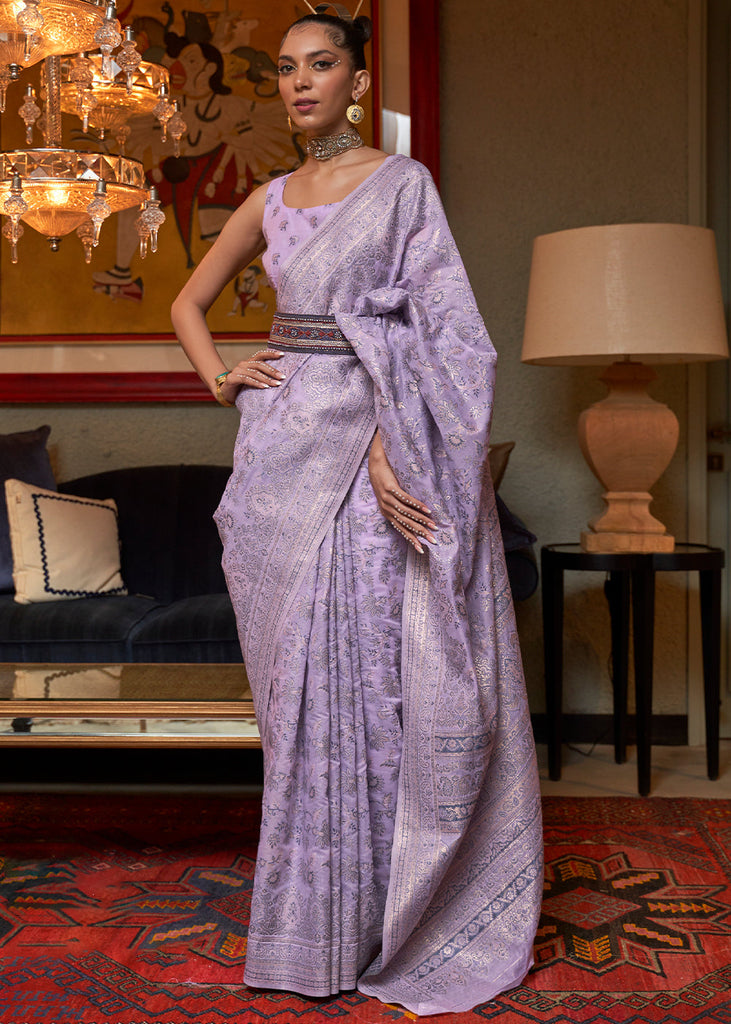 Ube Purple Kashmiri Woven Cotton Silk Saree Clothsvilla