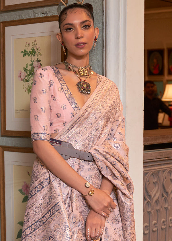 Valentine Pink Kashmiri Woven Cotton Silk Saree Clothsvilla