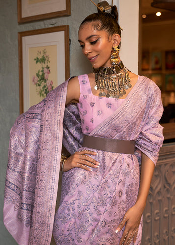 Lavender Purple Kashmiri Woven Cotton Silk Saree Clothsvilla