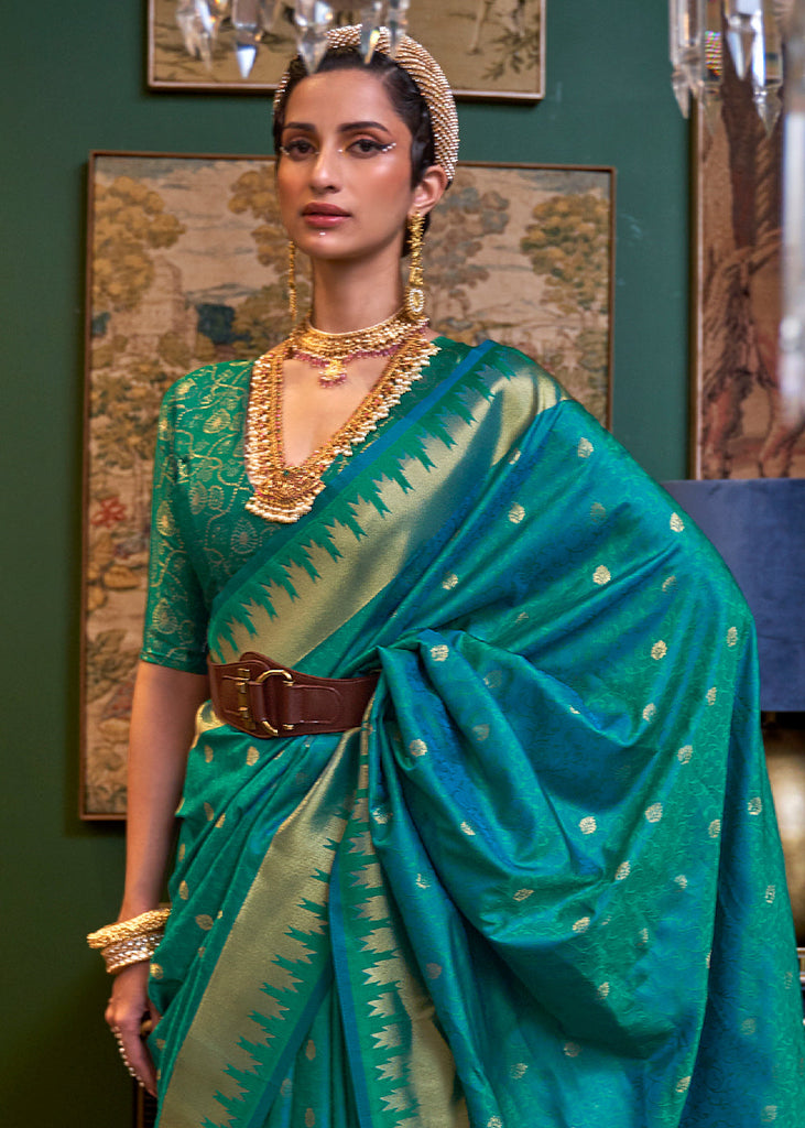 Peacock Blue Handloom Woven Banarasi Silk Saree Clothsvilla