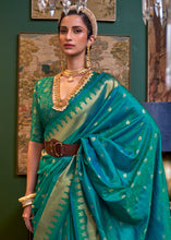 Load image into Gallery viewer, Peacock Blue Handloom Woven Banarasi Silk Saree Clothsvilla