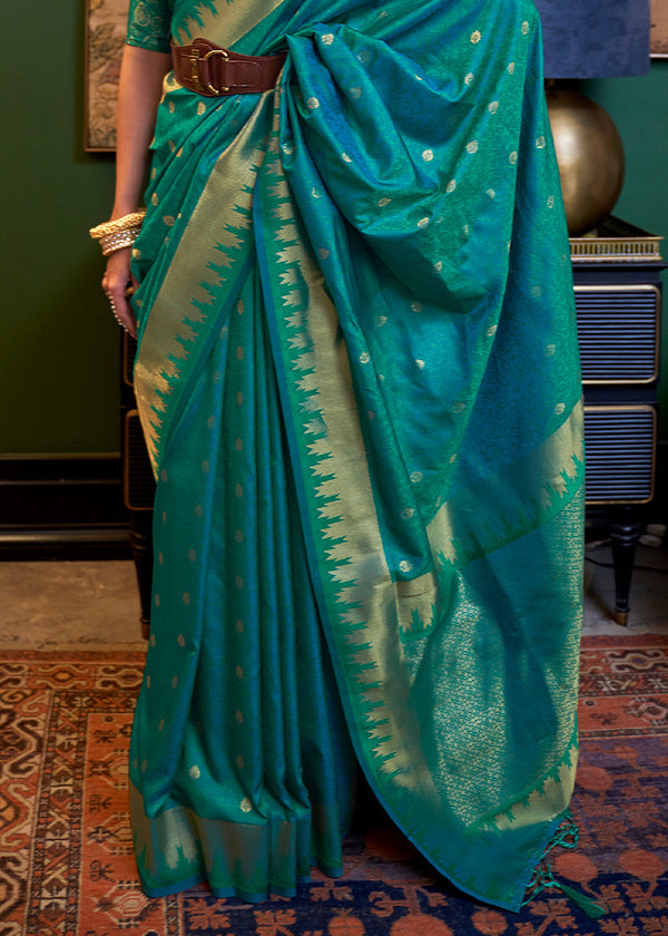 Peacock Blue Handloom Woven Banarasi Silk Saree Clothsvilla