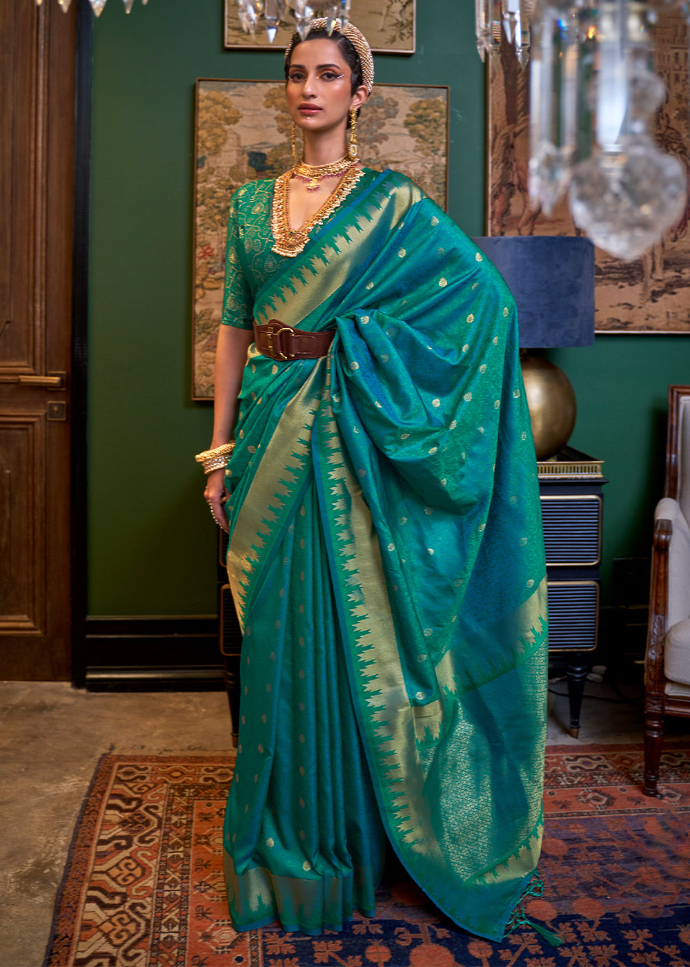 Peacock Blue Handloom Woven Banarasi Silk Saree Clothsvilla Main image