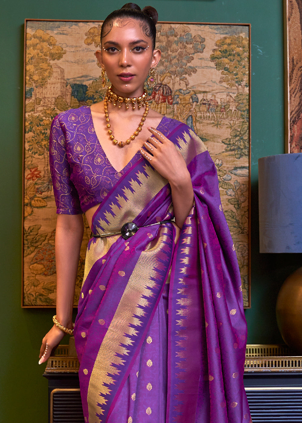 Indigo Purple Handloom Woven Banarasi Silk Saree Clothsvilla
