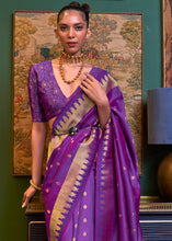 Load image into Gallery viewer, Indigo Purple Handloom Woven Banarasi Silk Saree Clothsvilla