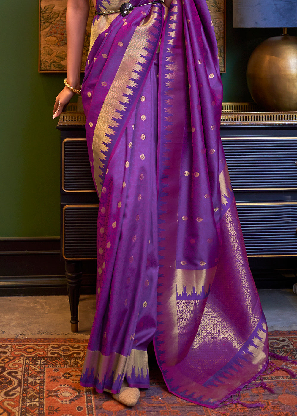 Indigo Purple Handloom Woven Banarasi Silk Saree Clothsvilla
