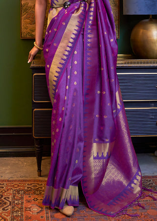 Indigo Purple Handloom Woven Banarasi Silk Saree Clothsvilla