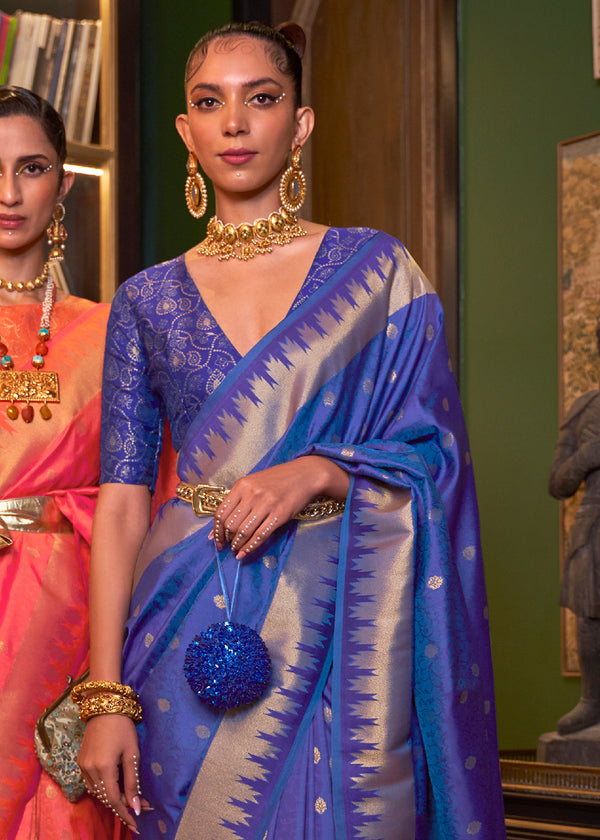 Admiral Blue Blue Handloom Woven Banarasi Silk Saree Clothsvilla
