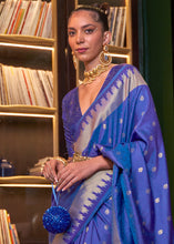 Load image into Gallery viewer, Admiral Blue Blue Handloom Woven Banarasi Silk Saree Clothsvilla