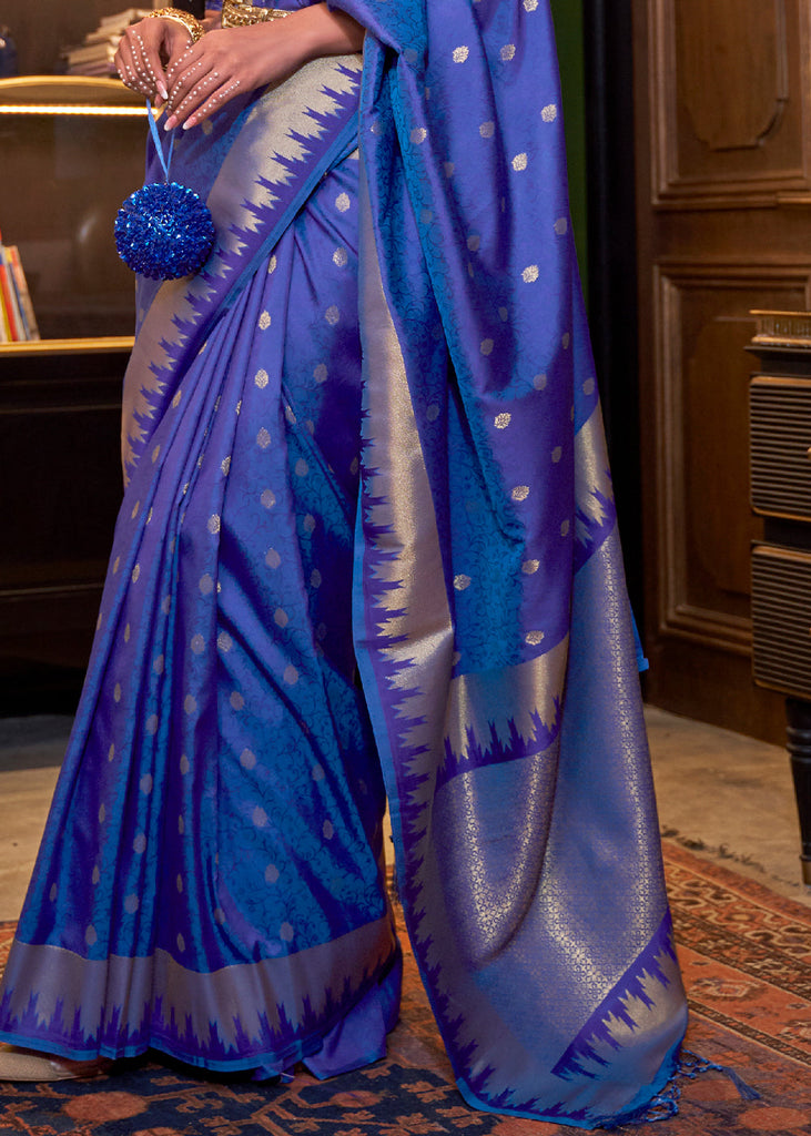 Admiral Blue Blue Handloom Woven Banarasi Silk Saree Clothsvilla