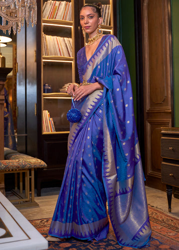 Admiral Blue Blue Handloom Woven Banarasi Silk Saree Clothsvilla