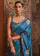 Load image into Gallery viewer, Cobalt Blue Copper Zari Woven Satin Silk Saree Clothsvilla