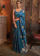 Load image into Gallery viewer, Cobalt Blue Copper Zari Woven Satin Silk Saree Clothsvilla