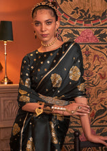 Load image into Gallery viewer, Onyx Black Copper Zari Woven Satin Silk Saree Clothsvilla