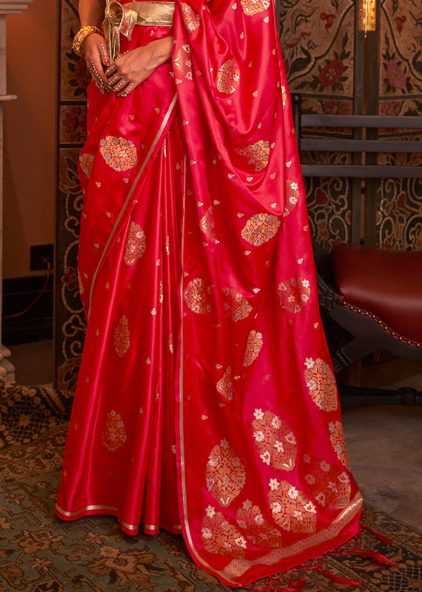 Tart Red Copper Zari Woven Satin Silk Saree Clothsvilla